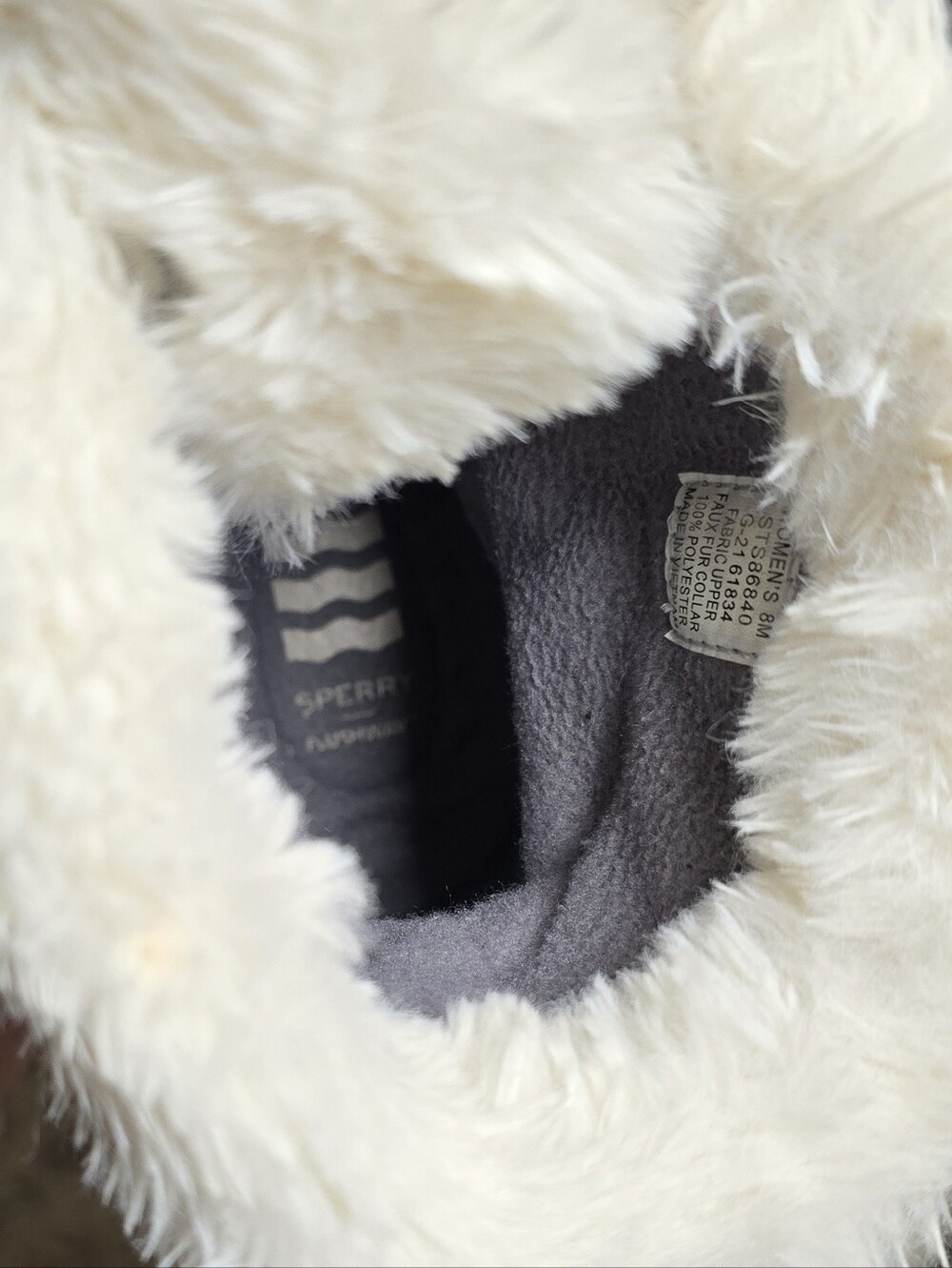 Sperry Gray Quilted Winter Snow Boots White Faux Fur Collar Plushwave Womens 8M - Picture 7 of 7